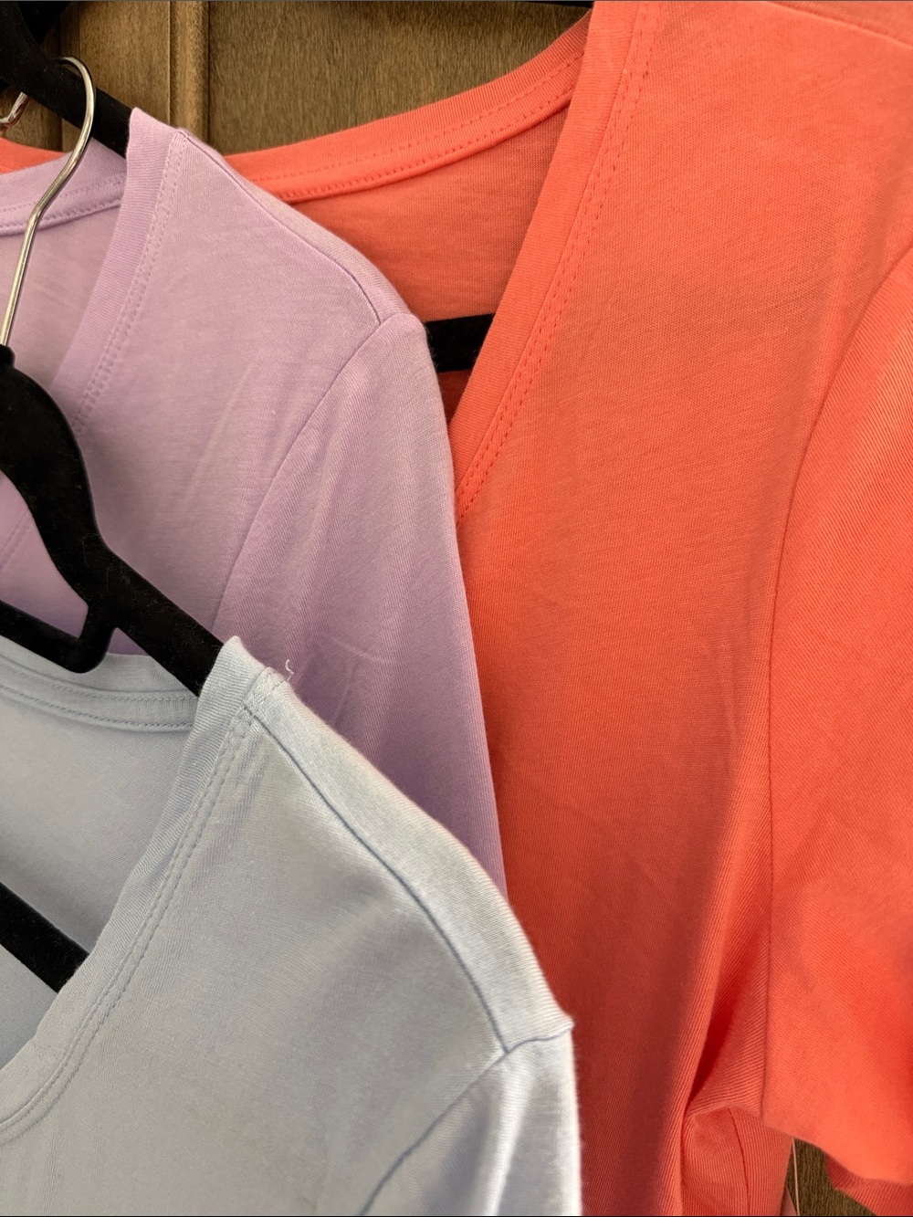 Set of 3 V-Neck short sleeve Tees - Lavender, Light Blue & Coral